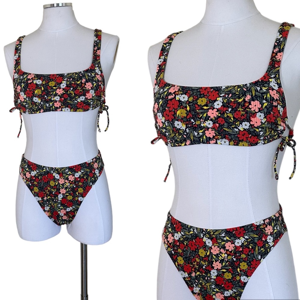 Exhilaration S/M Floral High Thigh High Waist 2 Piece Bikini Swimsuit